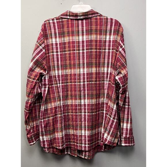 Alia Womens Blouse Top Plus Size 22W Plaid Button front Roll tab sleeves Stretch - Picture 2 of 6
